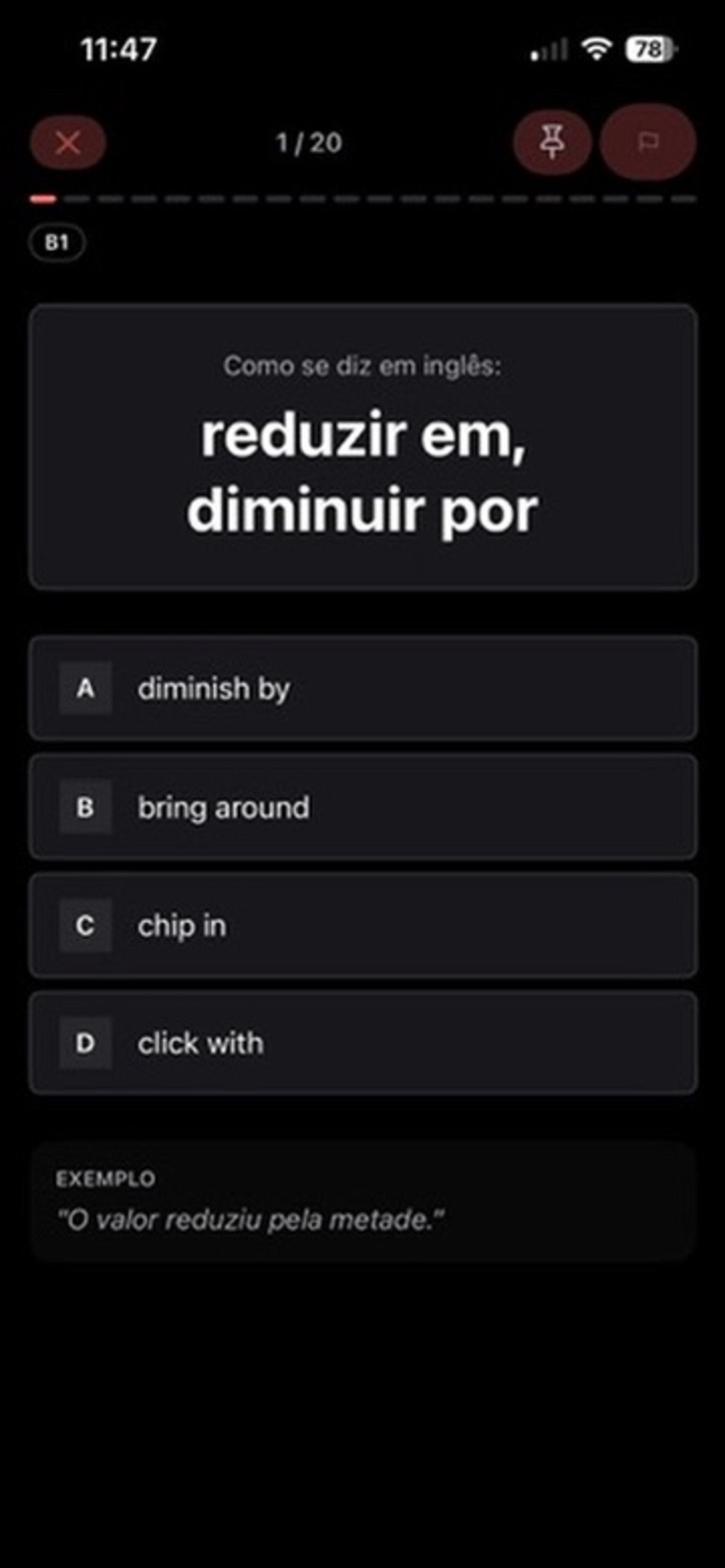 Quiz de vocabulário em ação no LinguaLoop